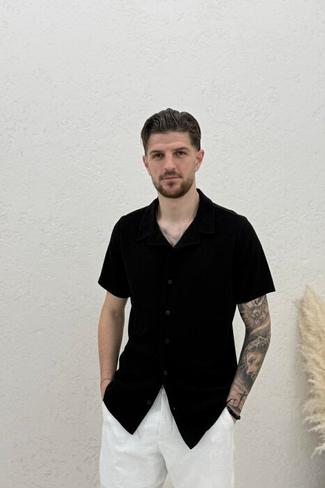 ONE COLOR TEXTURED MEN SHIRT BLACK/ E ZEZE - KLAUDIO FASHION