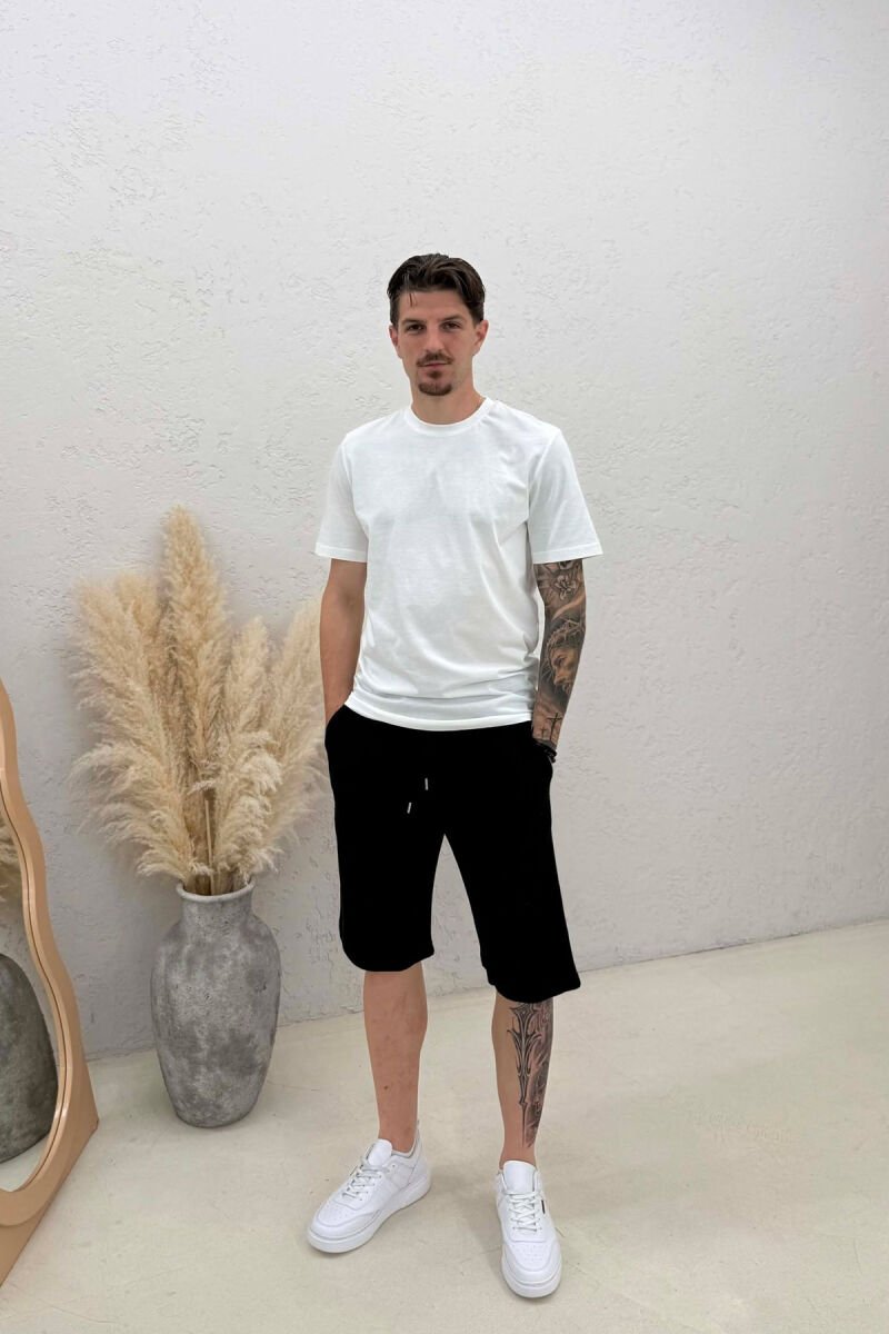 ONE COLOR TEXTURED MEN SHORT SWEATPANTS BLACK/ E ZEZE - 1
