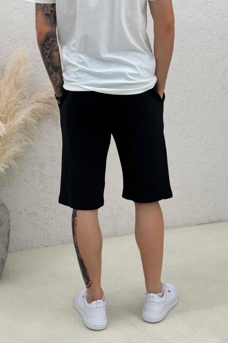 ONE COLOR TEXTURED MEN SHORT SWEATPANTS BLACK/ E ZEZE - 3
