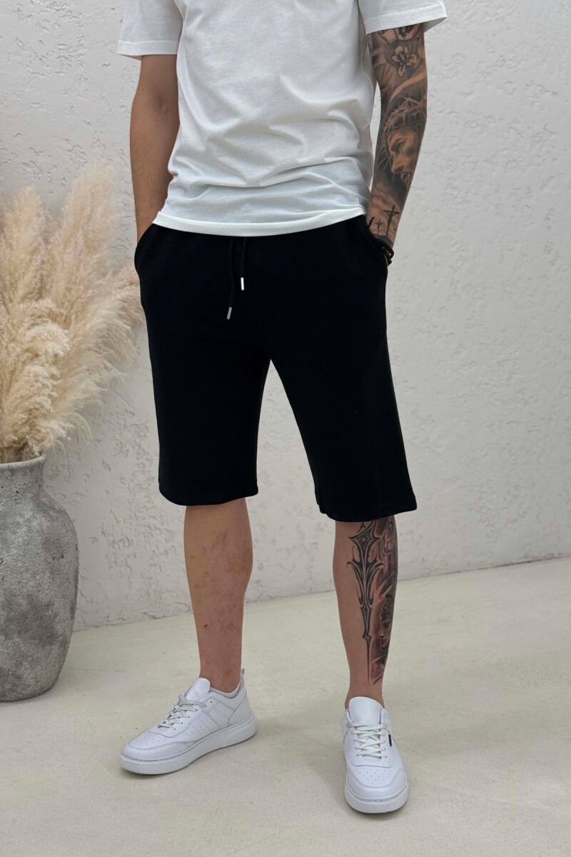 ONE COLOR TEXTURED MEN SHORT SWEATPANTS BLACK/ E ZEZE - 4