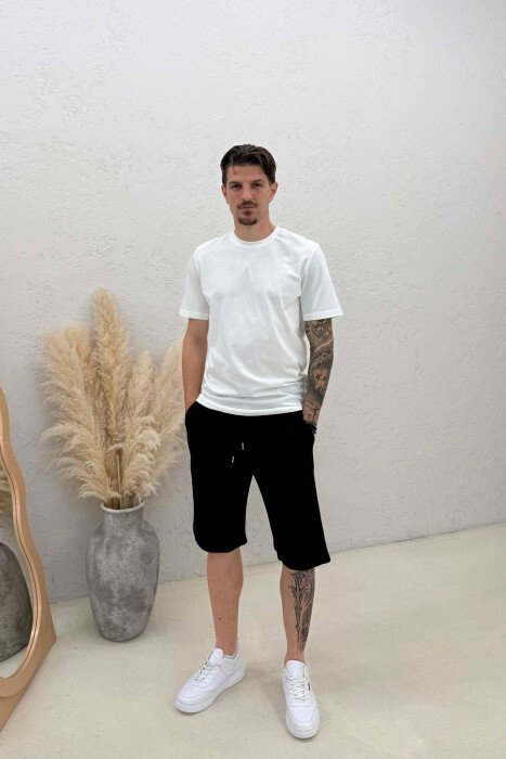 ONE COLOR TEXTURED MEN SHORT SWEATPANTS BLACK/ E ZEZE 