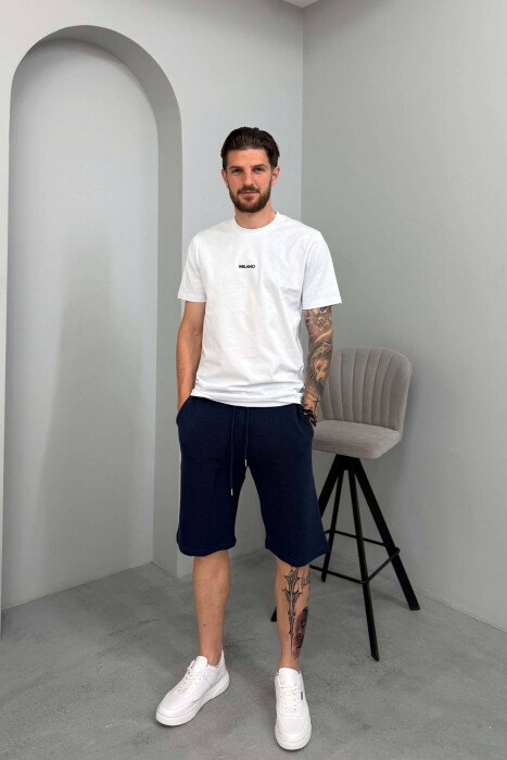 ONE COLOR TEXTURED MEN SHORT SWEATPANTS BLUE/BLU - 1