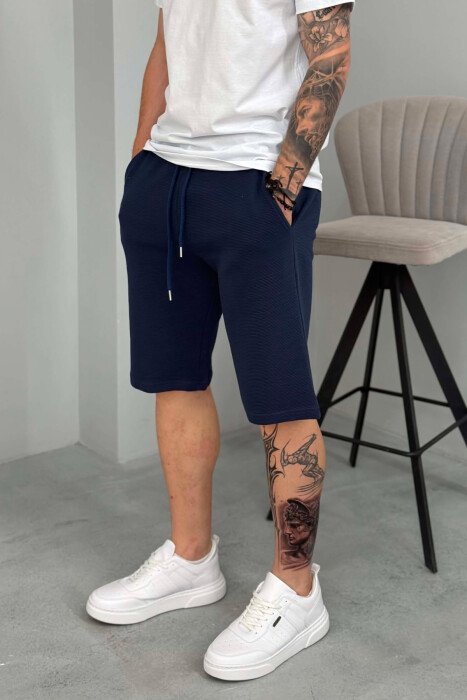ONE COLOR TEXTURED MEN SHORT SWEATPANTS BLUE/BLU - 2