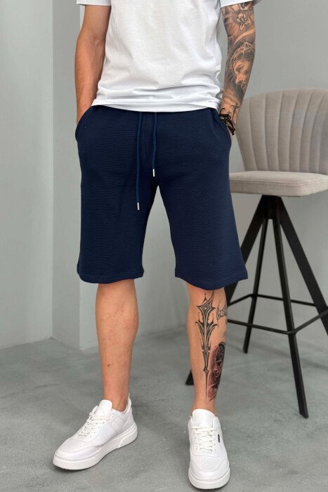 ONE COLOR TEXTURED MEN SHORT SWEATPANTS BLUE/BLU - 4