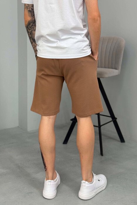 ONE COLOR TEXTURED MEN SHORT SWEATPANTS BROWN/KAFE - 3