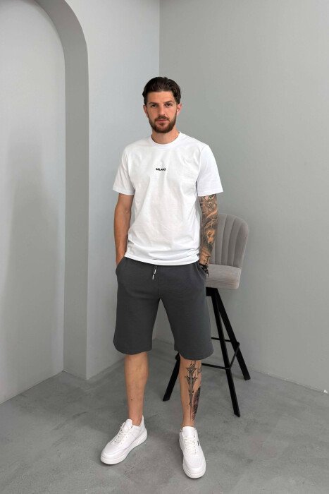 ONE COLOR TEXTURED MEN SHORT SWEATPANTS DARK GREY/GEE 