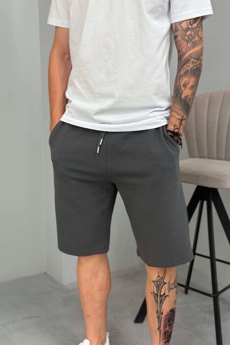ONE COLOR TEXTURED MEN SHORT SWEATPANTS DARK GREY/GEE - 2