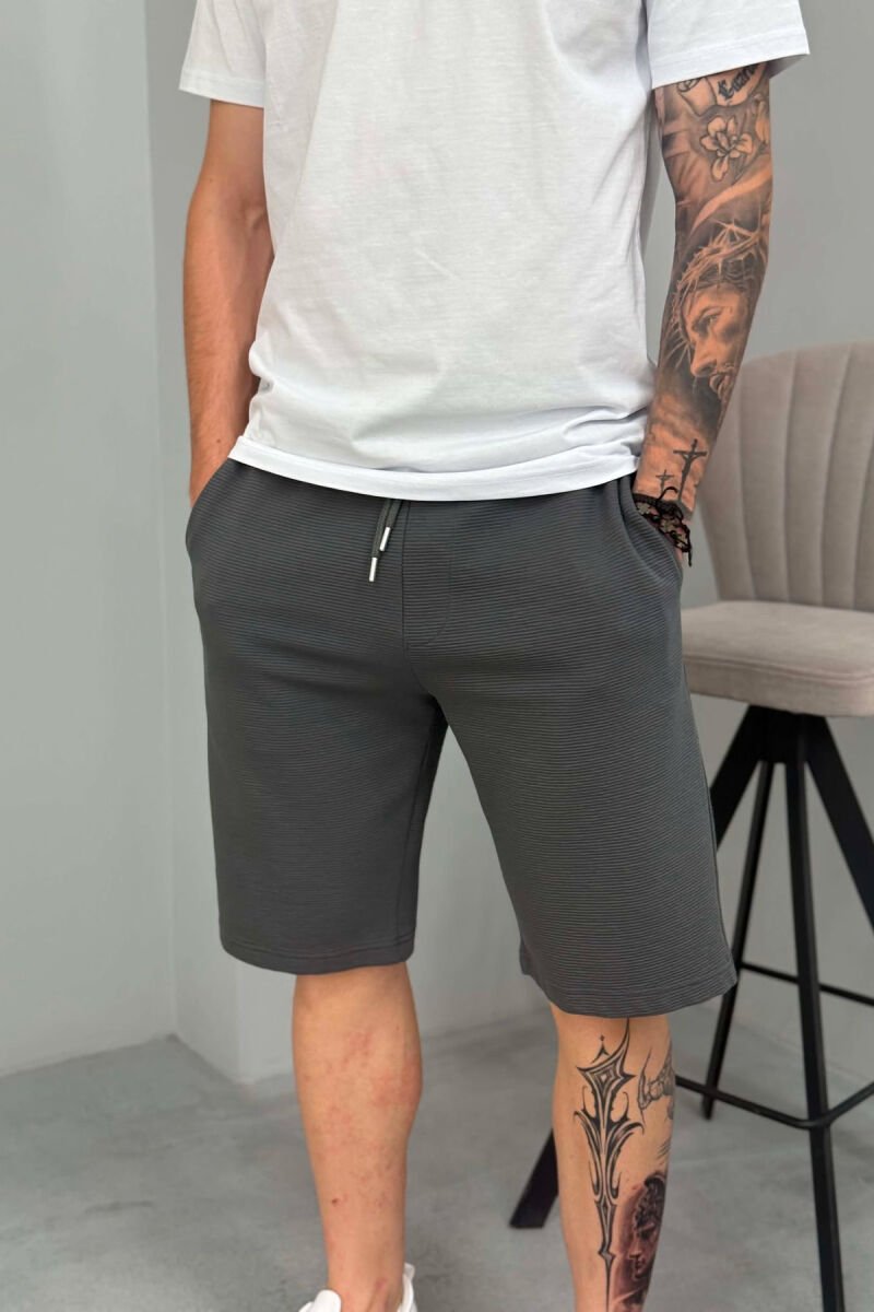 ONE COLOR TEXTURED MEN SHORT SWEATPANTS DARK GREY/GEE - 2