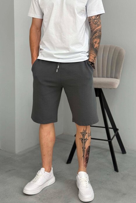 ONE COLOR TEXTURED MEN SHORT SWEATPANTS DARK GREY/GEE - 4