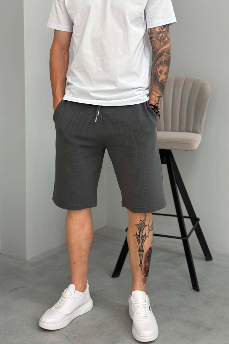 ONE COLOR TEXTURED MEN SHORT SWEATPANTS DARK GREY/GEE - 4