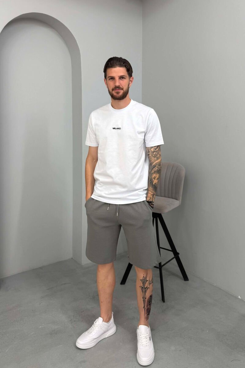 ONE COLOR TEXTURED MEN SHORT SWEATPANTS GREY/GRI - 1