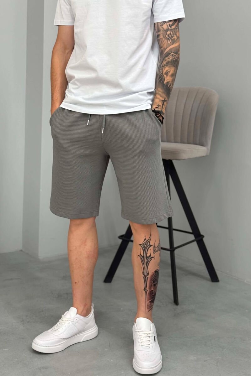 ONE COLOR TEXTURED MEN SHORT SWEATPANTS GREY/GRI - 4