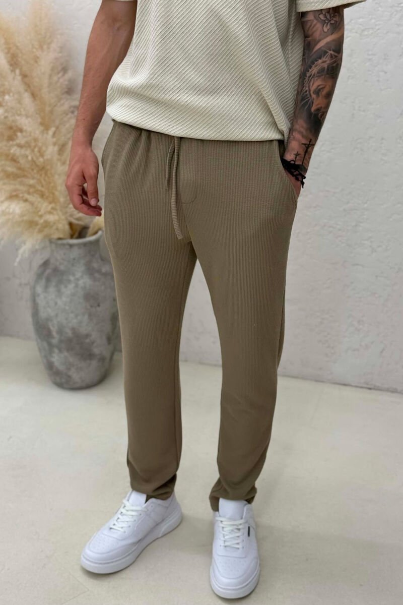 ONE COLOR TEXTURED MEN SWEATPANTS LIGHT BROWN/KAZB - 2