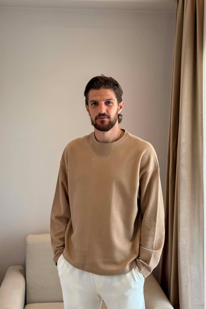 ONE COLOR TEXTURED MEN SWEATSHIRT BEIGE/BEZHE - 1