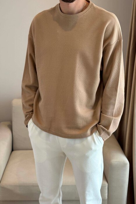ONE COLOR TEXTURED MEN SWEATSHIRT BEIGE/BEZHE - 2