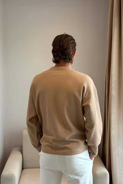 ONE COLOR TEXTURED MEN SWEATSHIRT BEIGE/BEZHE - 3