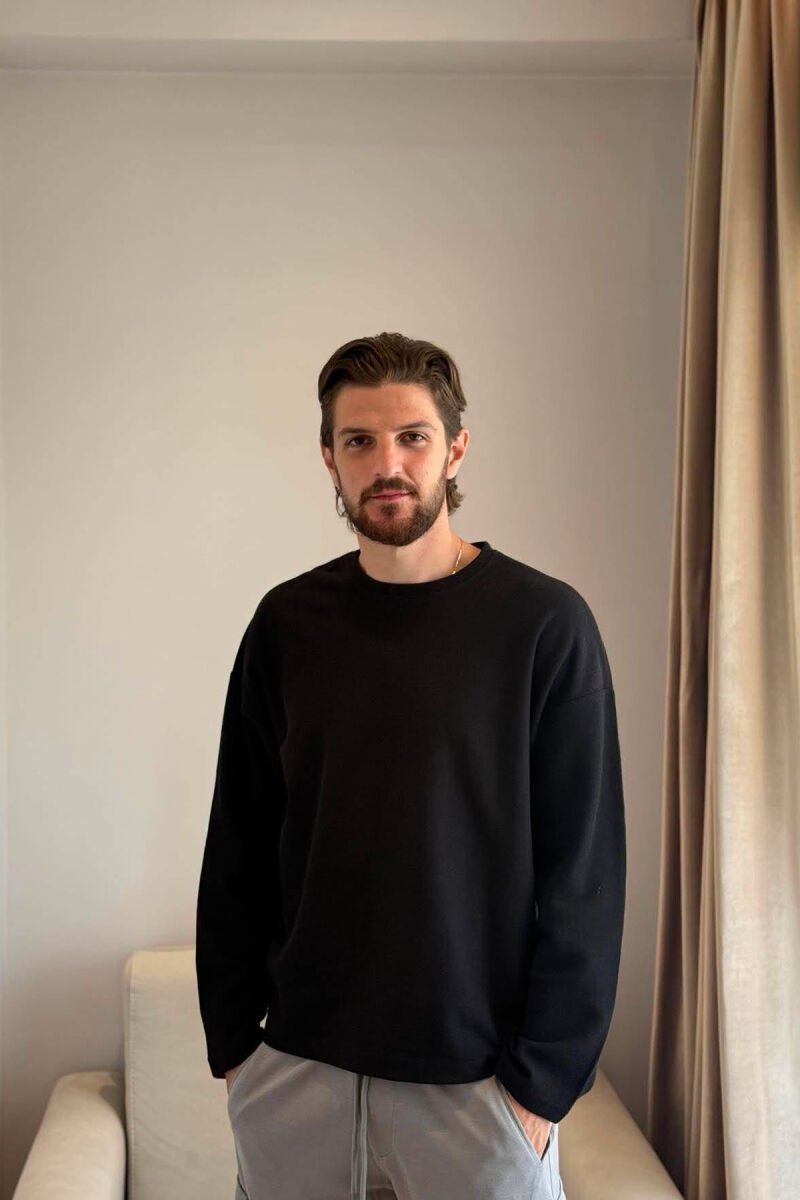 ONE COLOR TEXTURED MEN SWEATSHIRT BLACK/ E ZEZE - 1