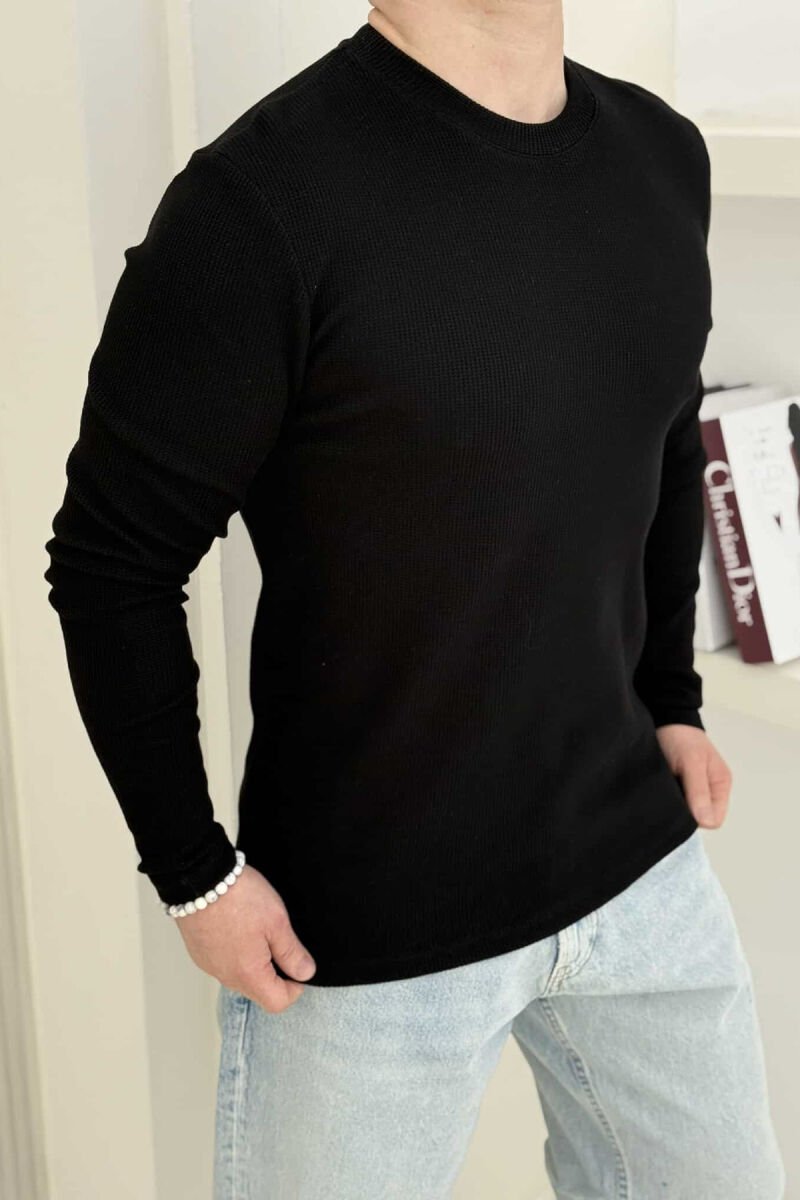 ONE COLOR TEXTURED MEN SWEATSHIRT BLACK/ E ZEZE - 2