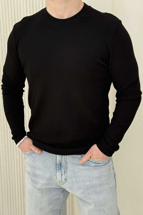 ONE COLOR TEXTURED MEN SWEATSHIRT BLACK/ E ZEZE - 3