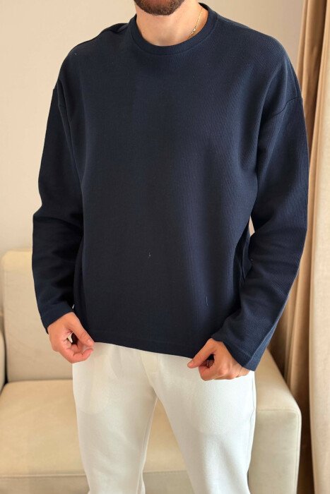 ONE COLOR TEXTURED MEN SWEATSHIRT BLUE/BLU - 3