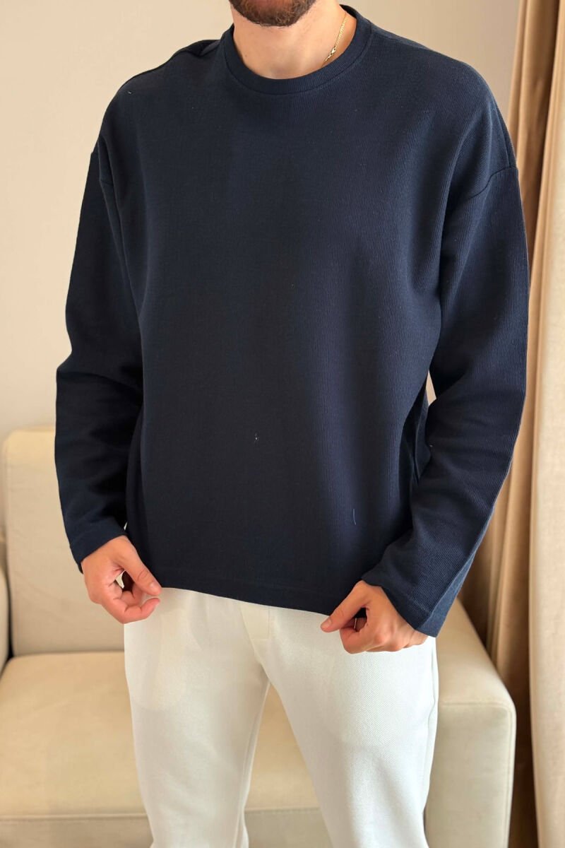 ONE COLOR TEXTURED MEN SWEATSHIRT BLUE/BLU - 3