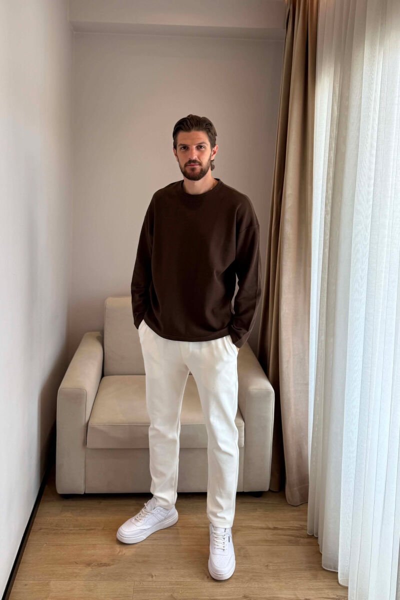 ONE COLOR TEXTURED MEN SWEATSHIRT BROWN/KAFE - 2
