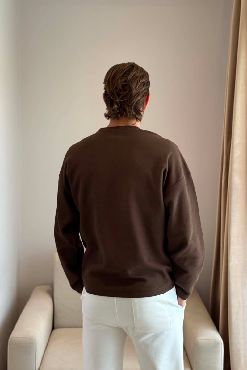 ONE COLOR TEXTURED MEN SWEATSHIRT BROWN/KAFE - 3