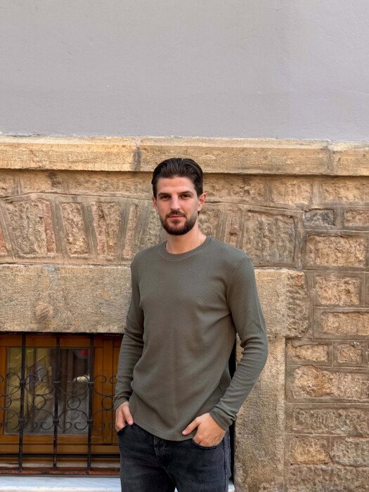 ONE COLOR TEXTURED MEN SWEATSHIRT GREEN/JESHILE - 
