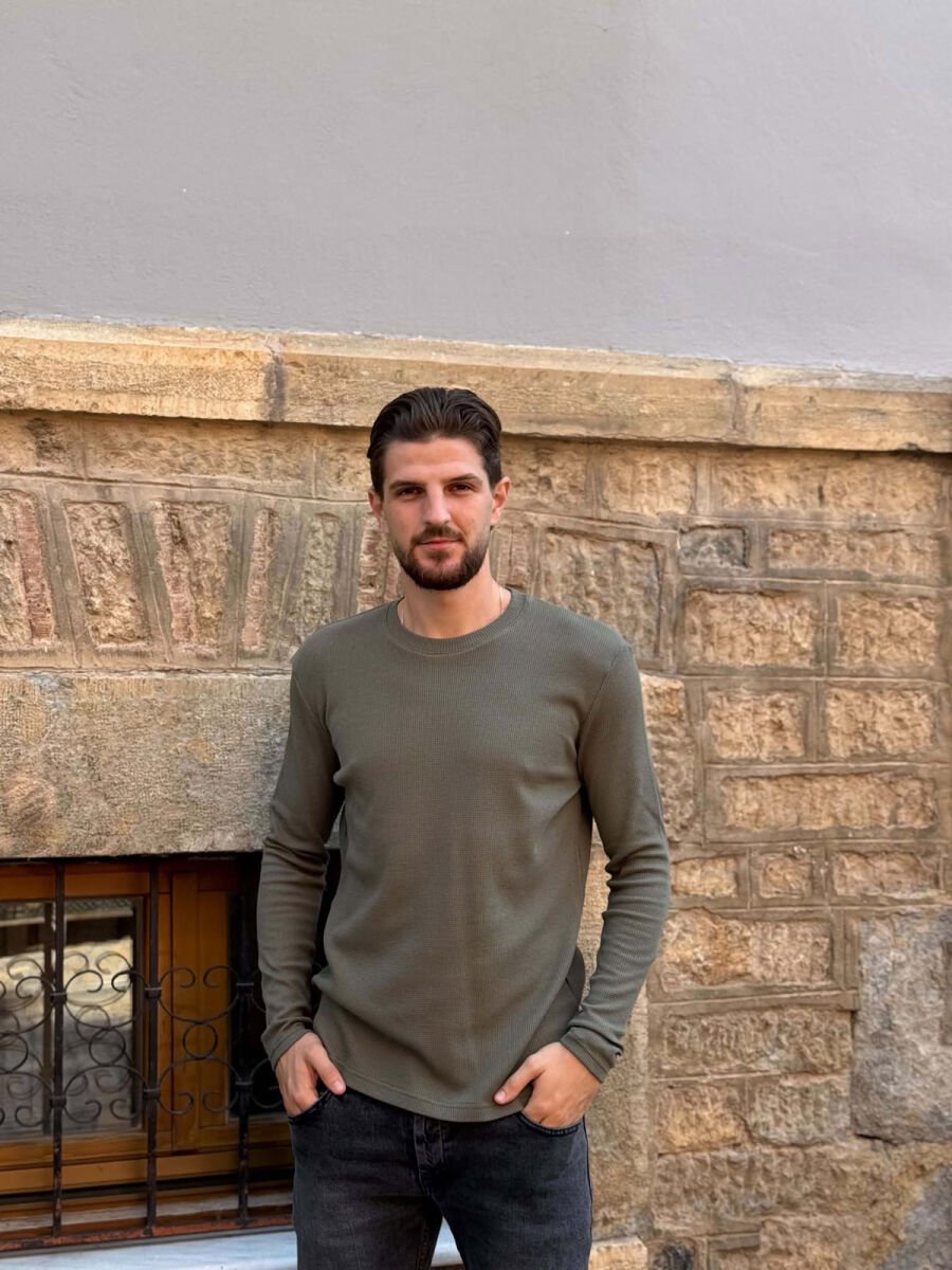 ONE COLOR TEXTURED MEN SWEATSHIRT GREEN/JESHILE - 3