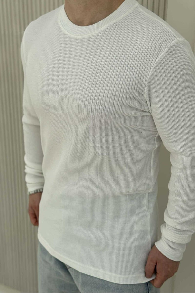 ONE COLOR TEXTURED MEN SWEATSHIRT WHITE-E BARDHE - 4