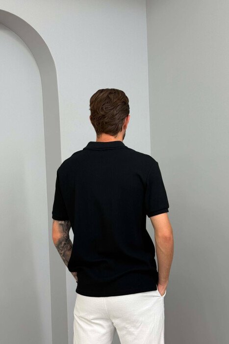 ONE COLOR TEXTURED MEN T-SHIRT BLACK/ E ZEZE - 2