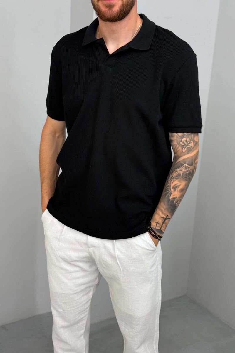 ONE COLOR TEXTURED MEN T-SHIRT BLACK/ E ZEZE - 4