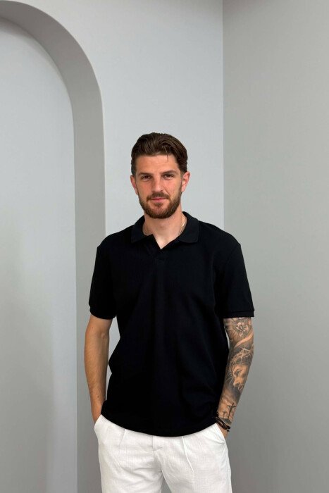 ONE COLOR TEXTURED MEN T-SHIRT BLACK/ E ZEZE - KLAUDIO FASHION