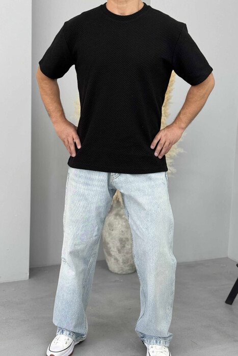 ONE COLOR TEXTURED MEN T-SHIRT BLACK/ E ZEZE - KLAUDIO FASHION