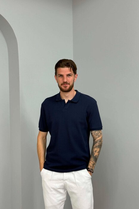 ONE COLOR TEXTURED MEN T-SHIRT BLUE/BLU - KLAUDIO FASHION