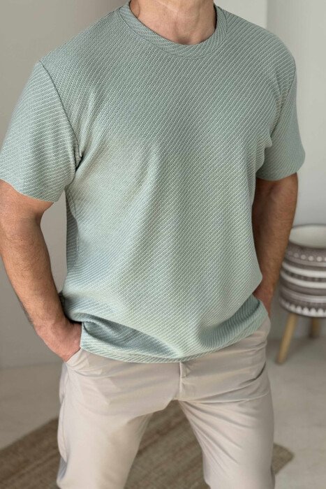 ONE COLOR TEXTURED MEN T-SHIRT MINT/MENTE - 2