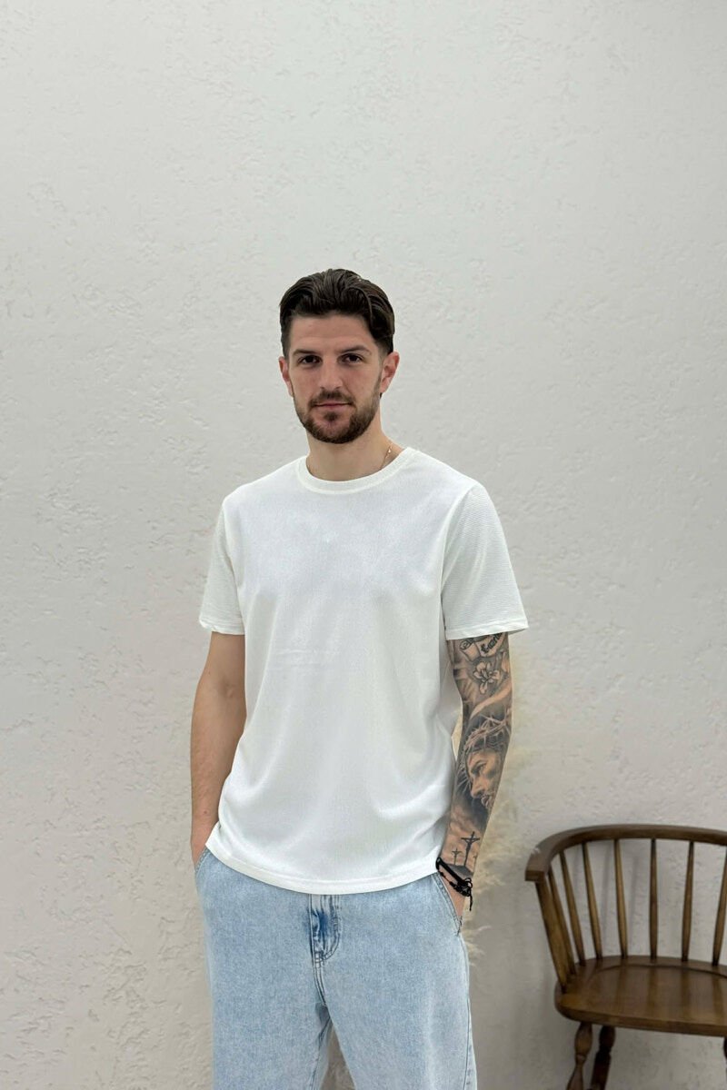 ONE COLOR TEXTURED MEN T-SHIRT WHITE-E BARDHE - 1