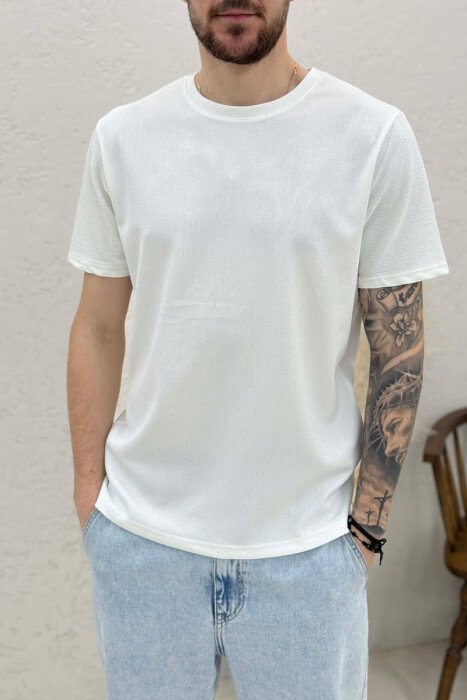 ONE COLOR TEXTURED MEN T-SHIRT WHITE-E BARDHE - 3