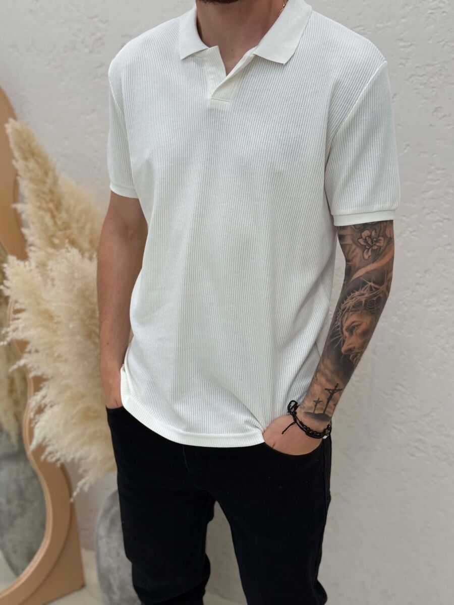 ONE COLOR TEXTURED MEN T-SHIRT WHITE-E BARDHE - 2