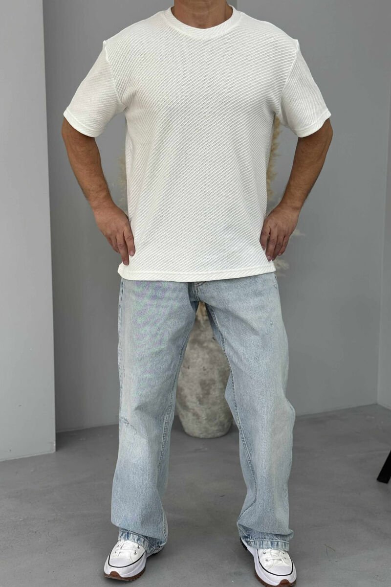 ONE COLOR TEXTURED MEN T-SHIRT WHITE-E BARDHE - 1