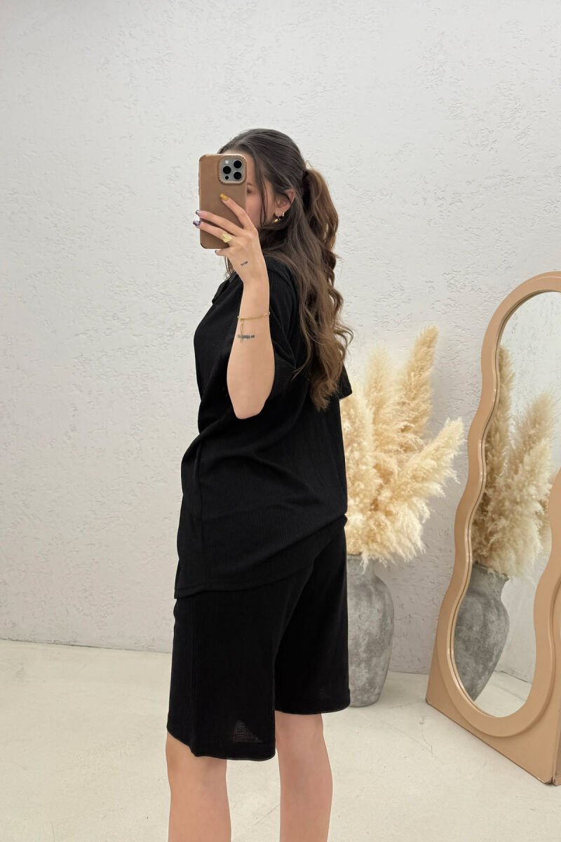 ONE COLOR TEXTURED SHIRT+ SHORTS WOMAN SET BLACK/ E ZEZE - 3