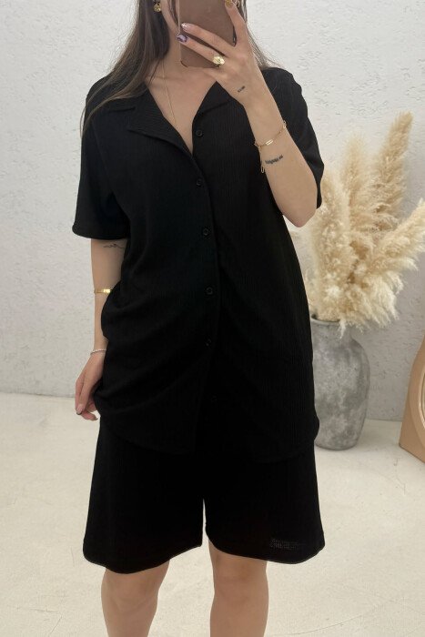 ONE COLOR TEXTURED SHIRT+ SHORTS WOMAN SET BLACK/ E ZEZE - 4