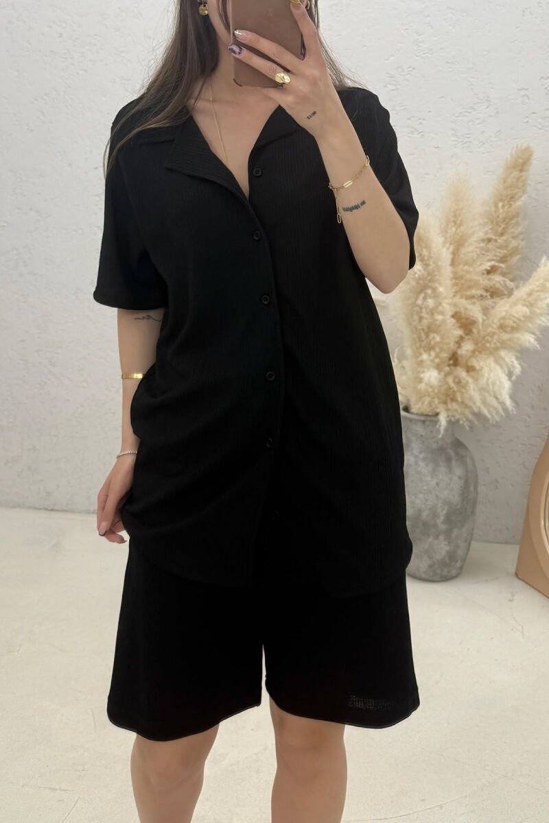 ONE COLOR TEXTURED SHIRT+ SHORTS WOMAN SET BLACK/ E ZEZE - 4