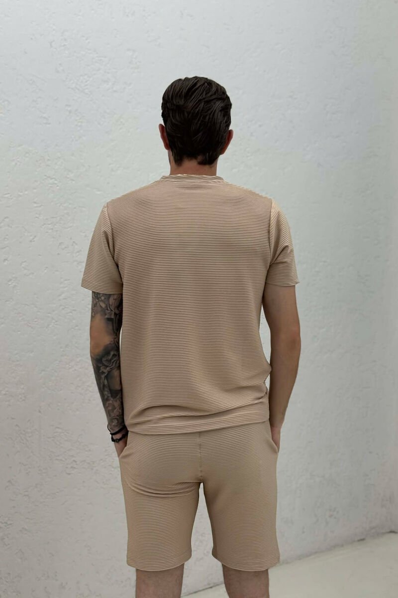 ONE COLOR TEXTURED SHIRT + SHORTS MEN SET BEIGE/BEZHE - 4