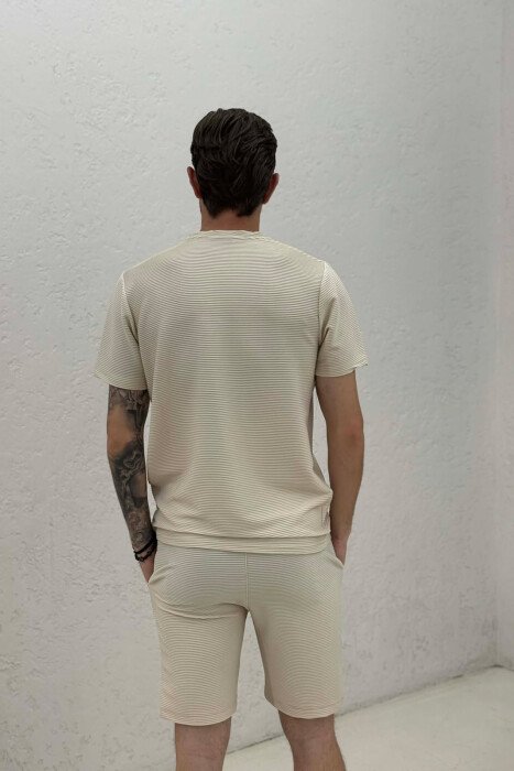 ONE COLOR TEXTURED SHIRT + SHORTS MEN SET CREAM/KREM - 4