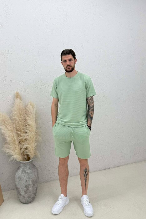 ONE COLOR TEXTURED SHIRT + SHORTS MEN SET MINT/MENTE - 1