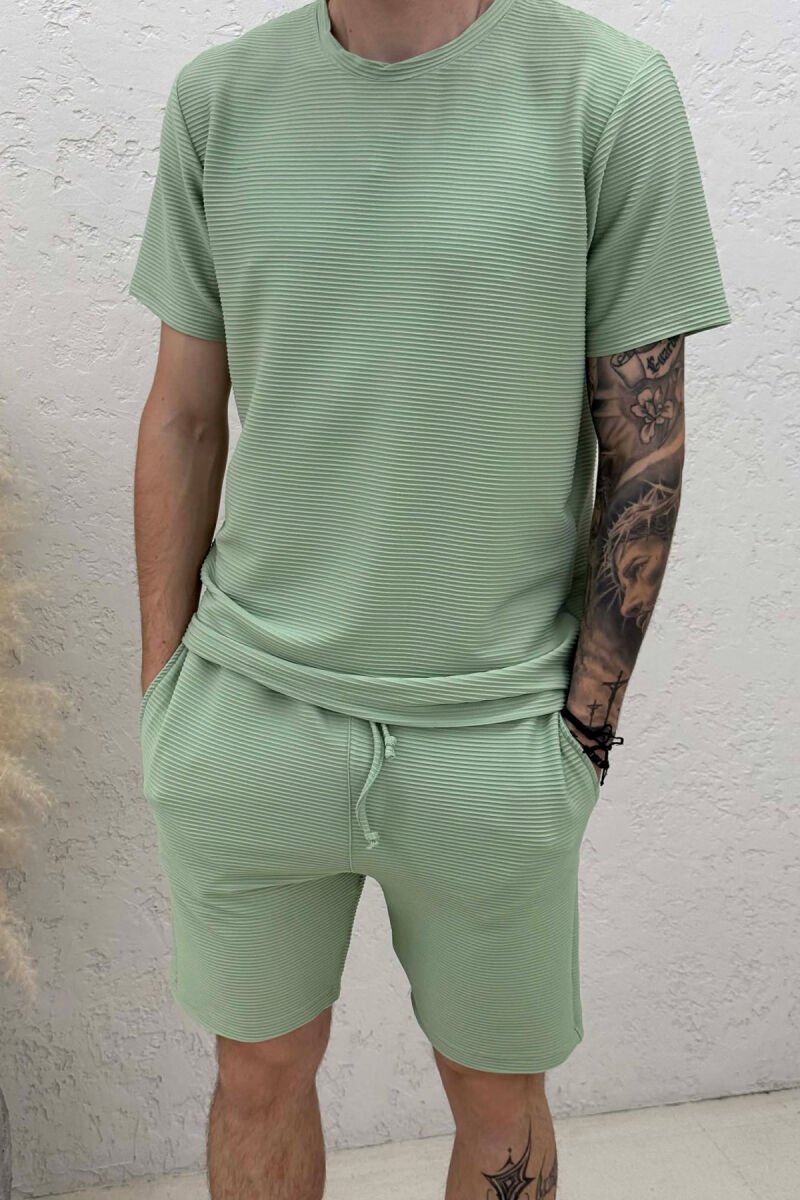 ONE COLOR TEXTURED SHIRT + SHORTS MEN SET MINT/MENTE - 2
