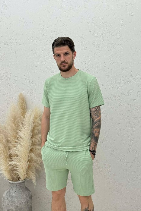 ONE COLOR TEXTURED SHIRT + SHORTS MEN SET MINT/MENTE - 3