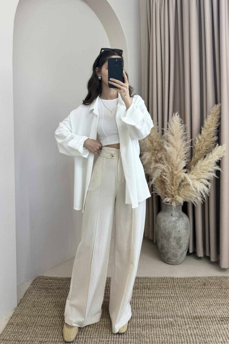 ONE COLOR TEXTURED WOMEN SHIRT WHITE-E BARDHE - KLAUDIO FASHION