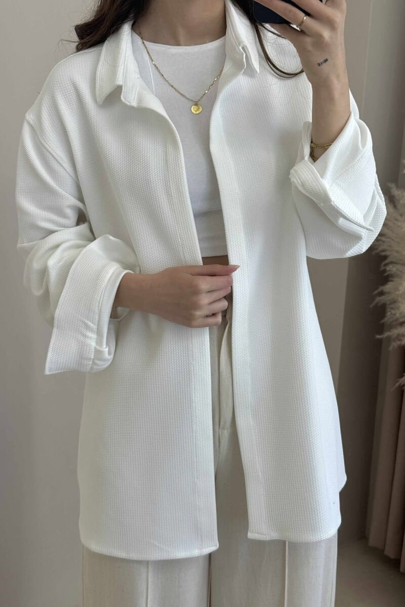 ONE COLOR TEXTURED WOMEN SHIRT WHITE-E BARDHE - 3